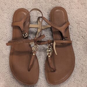 Michael Kors Brown Thong Sandals with Metallic Details